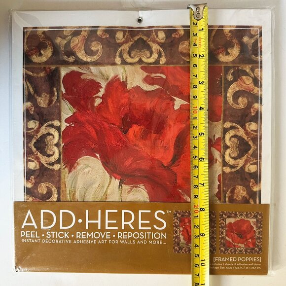 NWT ADD•HERES Framed Red Poppies Peel & Stick Wall Art – 2 Sheets in Pack - Picture 7 of 7